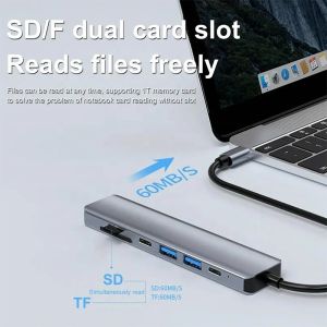 Gray 7 In 1 USB C To HDMI Adapter Hub Dock with 4K HD HDMI PD SD TF SD/TF Card