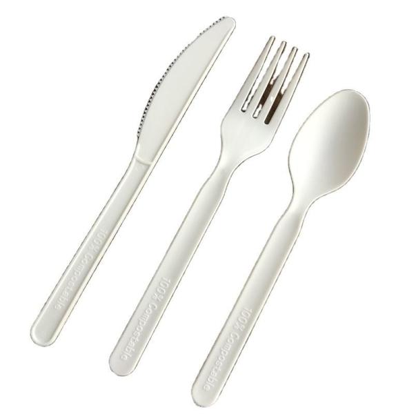 ECO Friendly CPLA Cornstarch Cutlery Knife Spoon and Fork Compostable Disposable