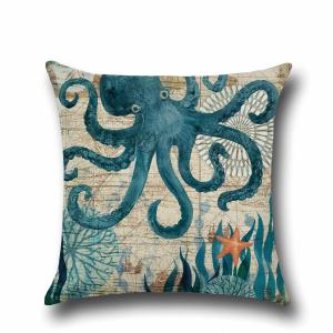 China Sea Life Decorative Throw Pillow Covers 18&quot;x 18&quot; , Faux Linen Coastal Octopus Cushion Cases for Bed and Couch factory