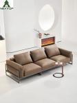 Living Leather Brown Hotel Room Sofa 3 Seaters Soft Reclining Sofa Metal Frame