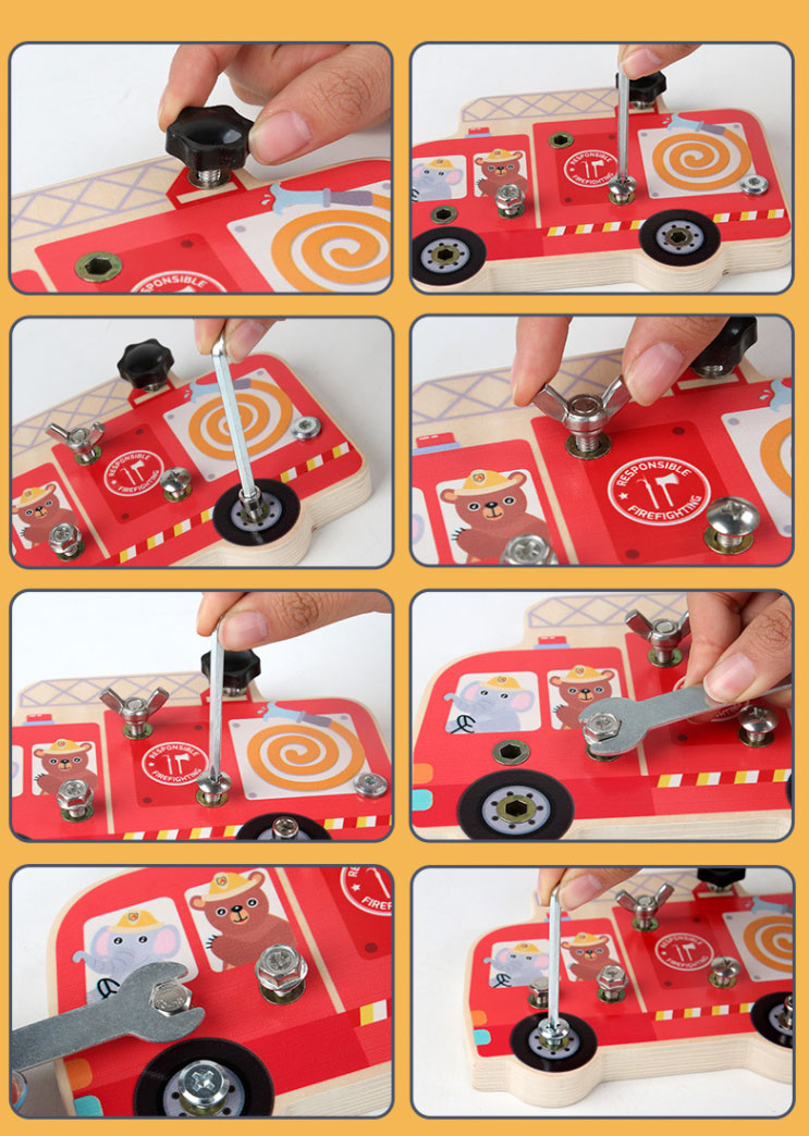 Preschool Wooden Car Busy Board Gear Unlocking Project Fire Truck Kindergarten Puzzle Toy