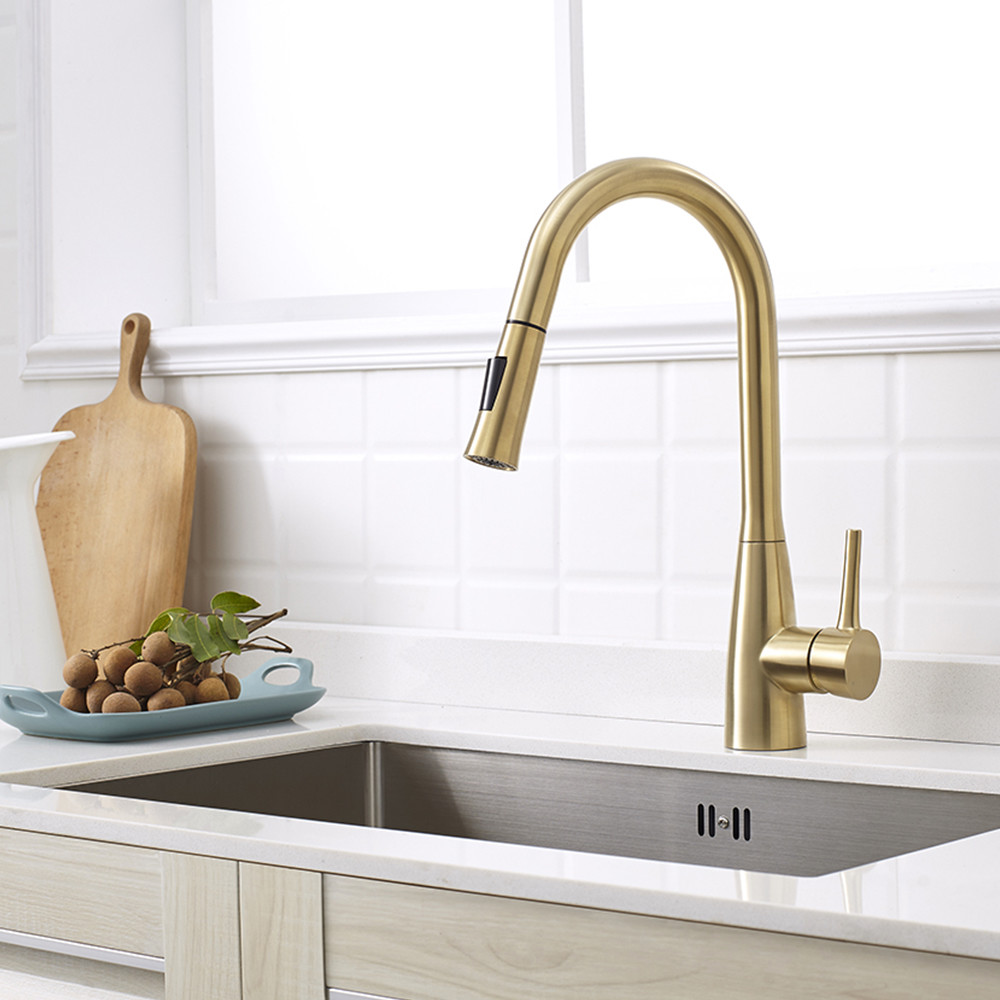 Steel 304/316 Kitchen Water Low Lead Mixer Tap Flexible Kitchen Gold Color Faucet