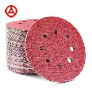 China Red Aluminum Oxide Sanding Disc Sandpaper Pad 5inch 8holes Metalworking factory
