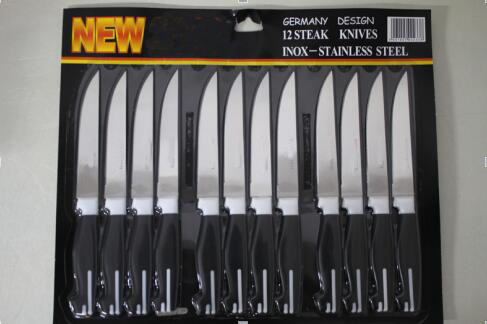 Germany Design 12pcs Steak Knives With PP Handle Black Color In Blister Card