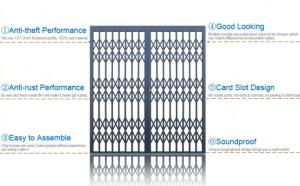 China High safety Aluminium Burglar Trellis door made of high strength aluminium profiles and Slam dead lock and wheels factory