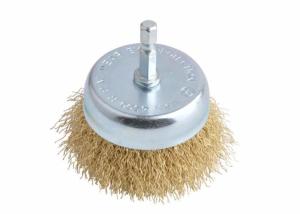 China 3 Inch Fine Stem Mounted Crimped Wire Cup Brush With Hex Shank Applied Edge Blending factory