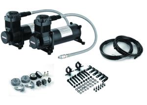 China Chick Black Dual Air Compressor With Mounting Accessories , Steel And Chrome Material factory