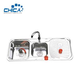 China Stainless Steel Kitchen Sink With Wing Double Bowl Kitchen Sink Press Kitchen Sink With Faucet factory