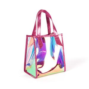 China snap Button Closure Holographic TPU Cosmetic Tote Bags factory
