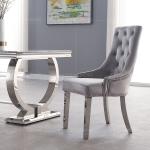 Velvet Tufted 54x64x100cm Gray Upholstered Dining Chairs Stainless Steel Foot