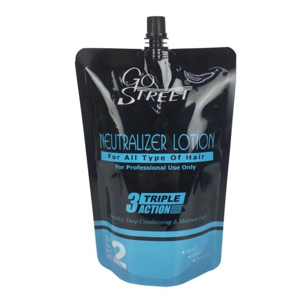 China custom printing stand up pouch glossy plastic spout doypack liquid hair lotion packaging bag factory