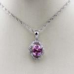 925 Silver Pendant Necklace 7x9mm Oval Lavender Amethyst Cubic Zirconia (PSJ030)