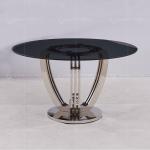 Silver Mirror Dia 135cmx75cm Tempered Glass Dining Table ring shaped chrome legs
