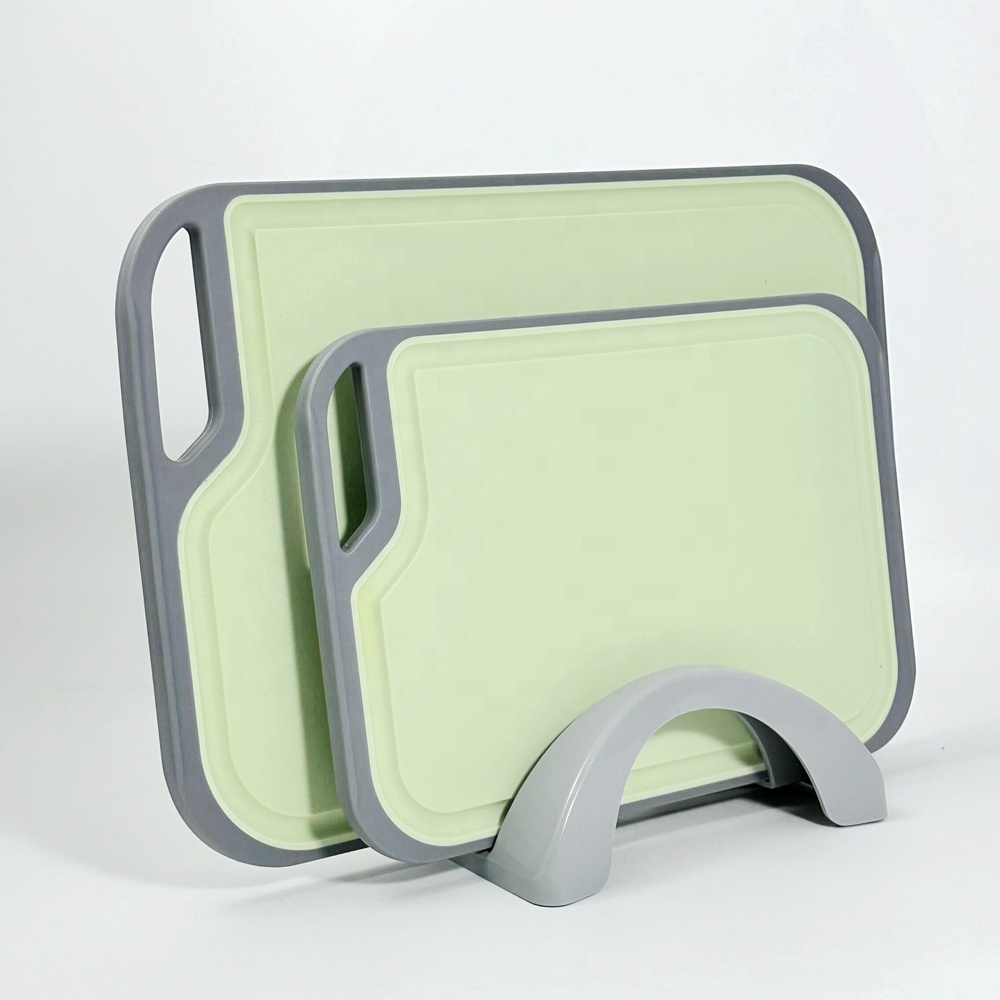 Square Plastic Chopping Board Set of 3 with Non-Slip Feet and Deep Drip Juice Groove
