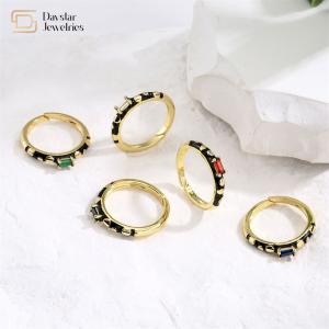 China Adjustable Open Black Enamel Rings , Gold Plated Baguette Diamond Rings factory