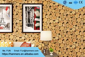 China Soundproof Wood 3D Room Wallpaper , 3D Vinyl Wallpaper For TV Background factory