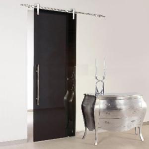 China Sliding Tempered Glass Door OEM With Matte Black Steel Frame factory