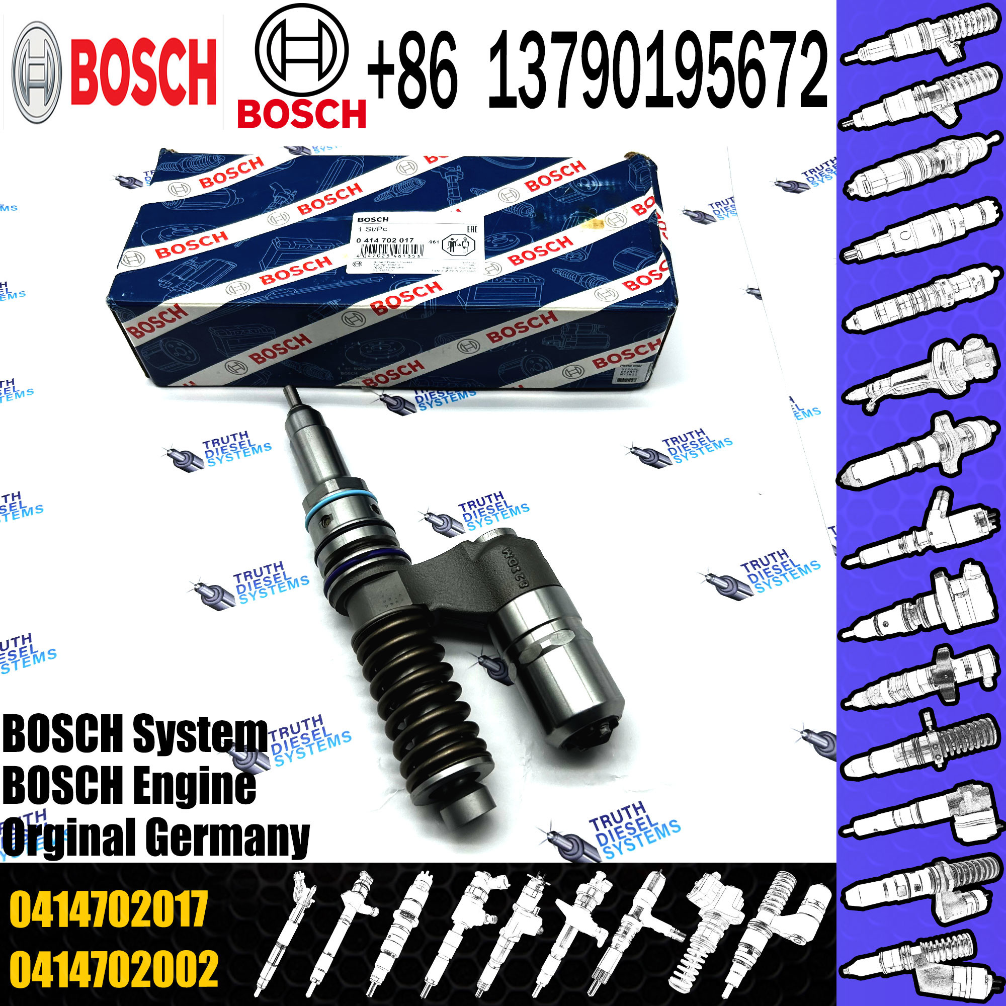 Diesel Common Rail Fuel Injector 0414702002, 3165869, 0414702017, 5236686, 5237146, 8113286, 3165874, 3964829