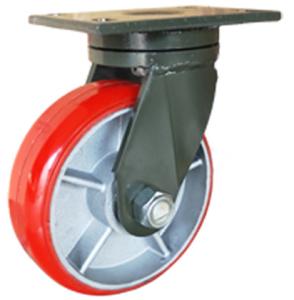 China 2 Tons 2000kgs 8'' Red PU Polyurethane Wheel With Cast Iron Caster factory