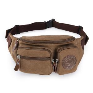 China Mens Three Pockets Canvas Waterproof Fanny Pack Waist Bags With Adjustable Strap factory