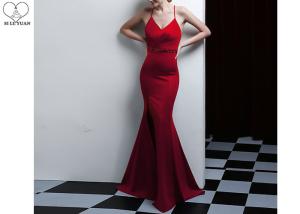 China Beaded Red Wedding Bridesmaid Dresses Mermaid Backless Elastic Style High Slit factory