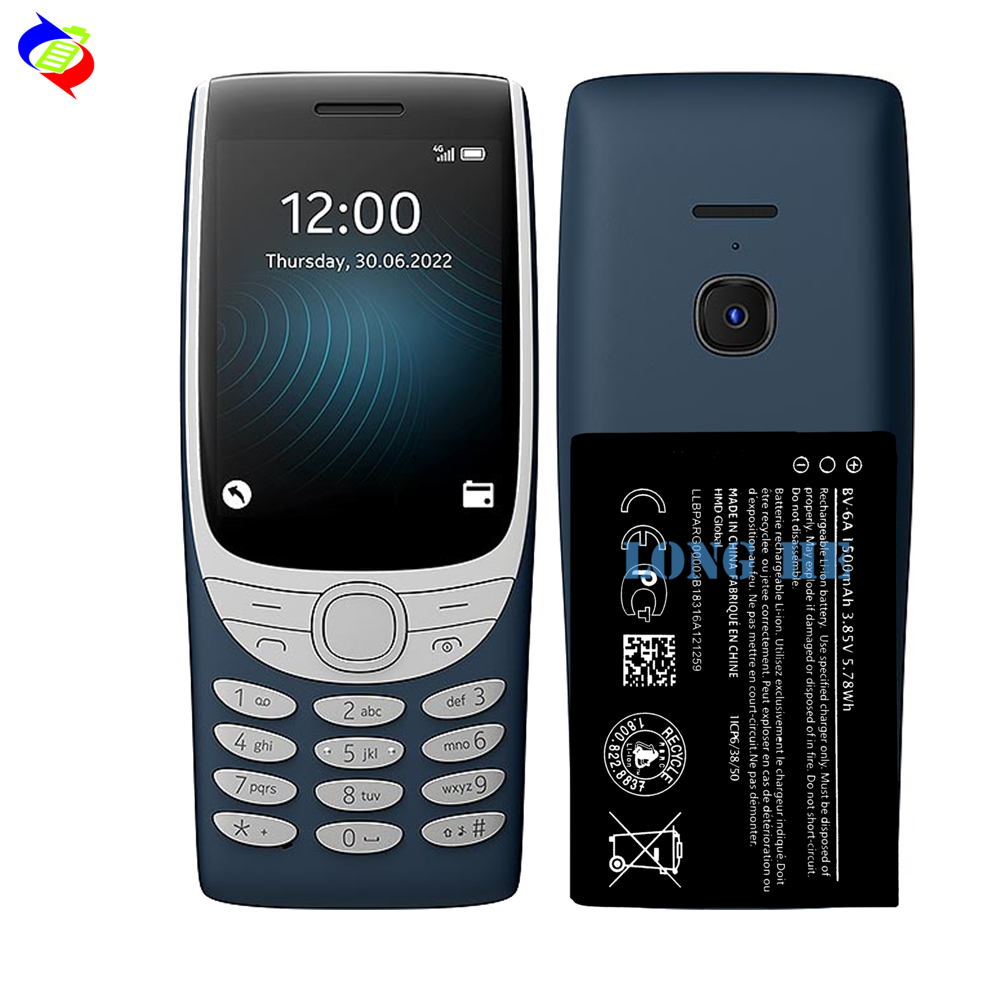 BV-6A 1500mAh Black Battery for Nokia Banana 2060 3060 5250 C5-03 8110 4G Mobile Phones