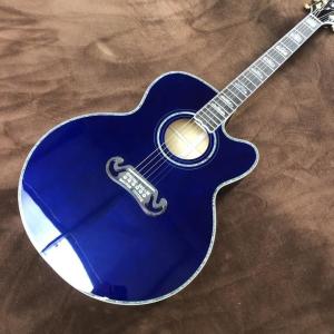 China Custom 43 Inch Sky Blue Lacquered Solid Wood Polished Jumbo Flamed Maple Back Side Cutaway Acoustic Guitar factory