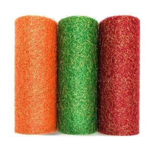 Metallic Organza Glitter Tulle Spool 100% Nylon Mesh Fabric 19GSM 6in Tulle