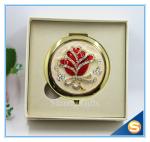 Shinny Gifts Rose Design Hand Make up Mirror Luxury Crystal Cosmetic Mirror