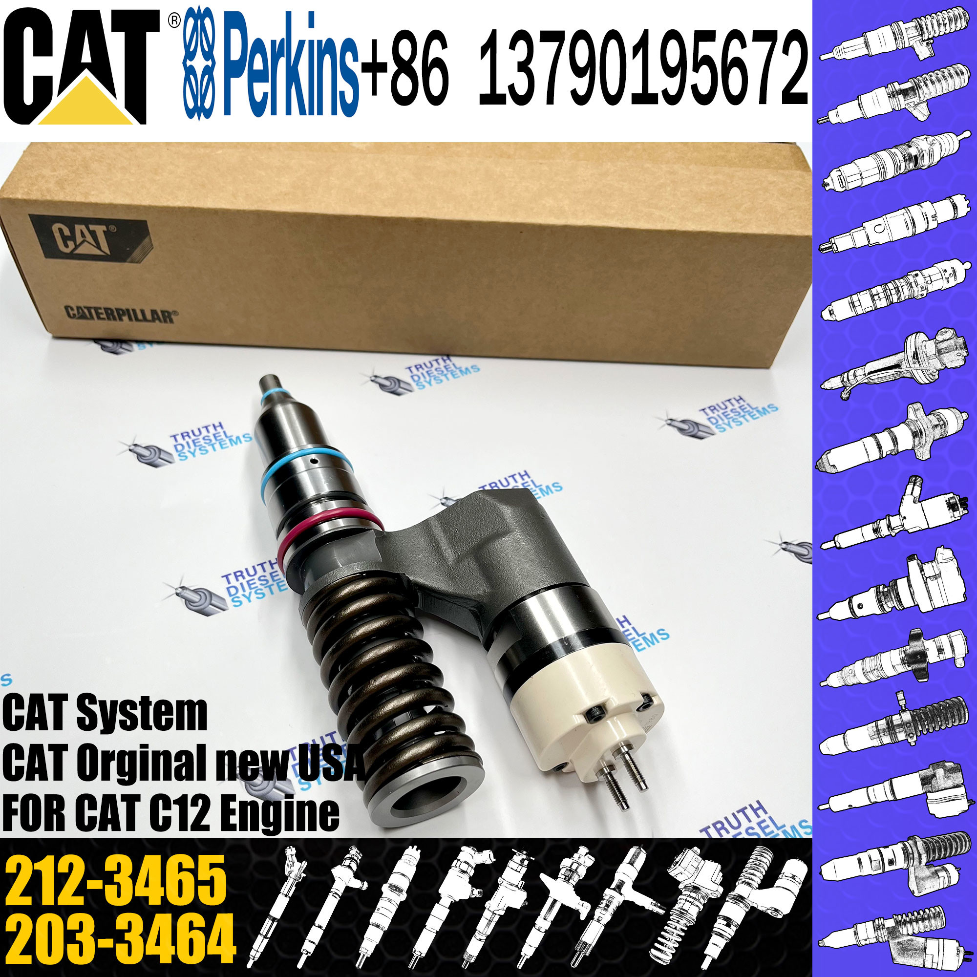 Diesel Engine Parts Fuel Injector 10R-0961 212-3465 212-3465 203-3464 212-3468 317-5279 For 3056E Engine