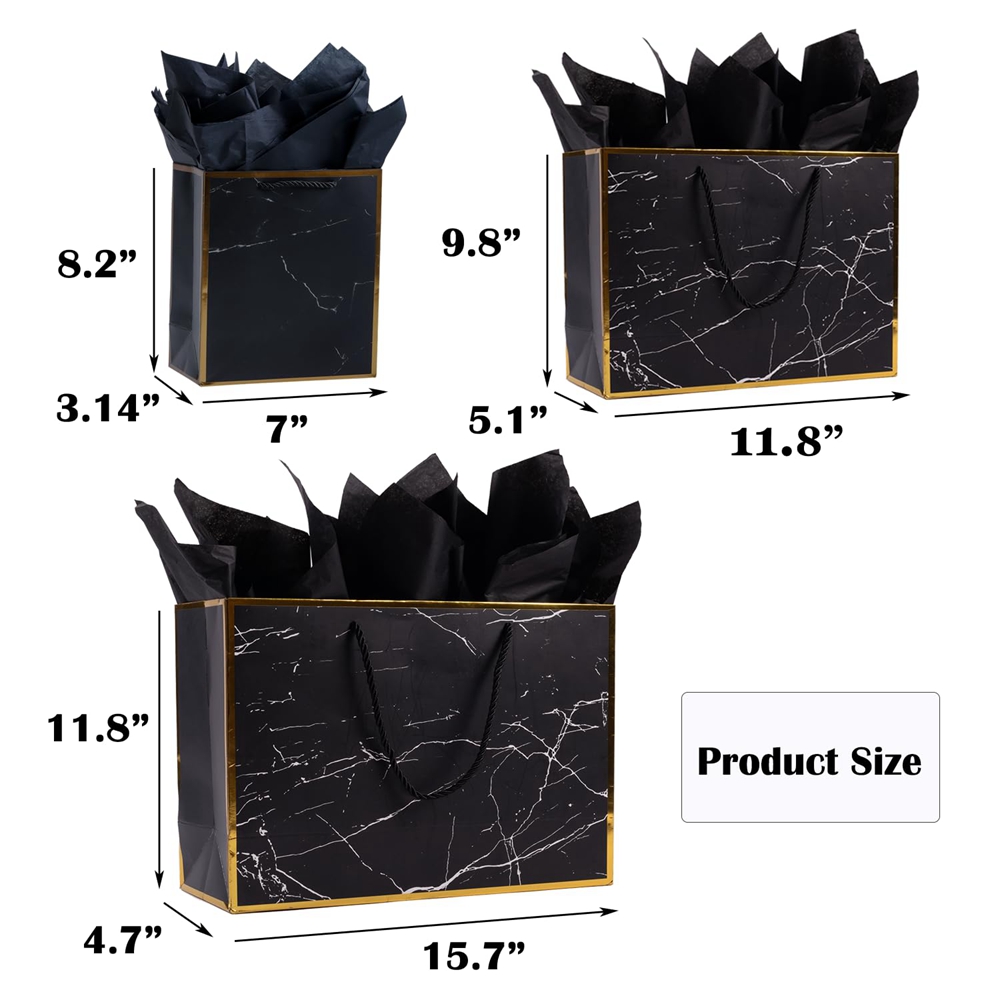 Custom Print Luxury Eco Marble Black Gold Boutique Gift Carry Paper Bags for Other Tokens
