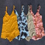 Floral Printed Summer Rompers For Women 80% Nylon 20% Linen