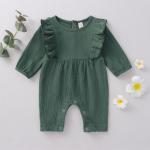 hot sale beige flutter sleeve muslin cute baby girls romper baby clothes