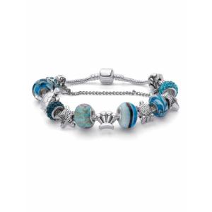 China Round Blue Crystal &quot;Sea Life&quot; Turtle and Starfish Charm Bracelet Silvertone 8&quot; Length factory