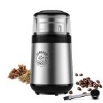 Medium Powder Removable Coffee Grinder EU Plug Transparent Lid SS304 Silver