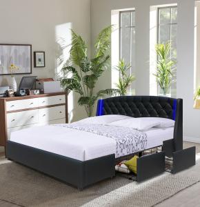 China Modern Queen Size MDF Wooden Double Bed With Storage Box 4 Drawer factory