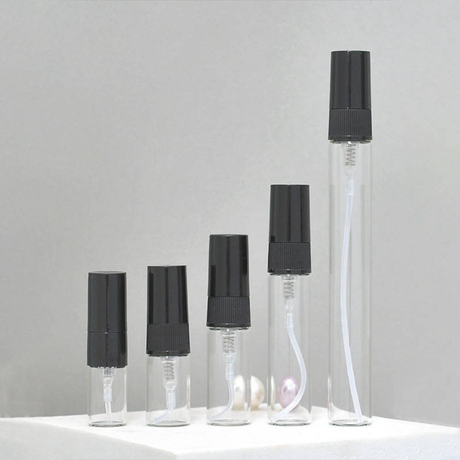 2ml 3ml 5ml 10ml Mini Small Empty Clear Glass Perfume Bottles with Luxury Round Pen Spray Design and Screen Printing Logo