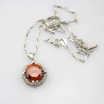 Women Jewelry 12mm Round Amethyst Cubic Zircon Charm Pendant Necklace (P17)