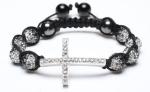 Shamballa Bracelet, Crystal Pave Argil Beads, Silver Plated Brass Cross
