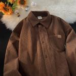 Men's Corduroy Shirt Coat Turn-down Collar Single Breasted Closure American