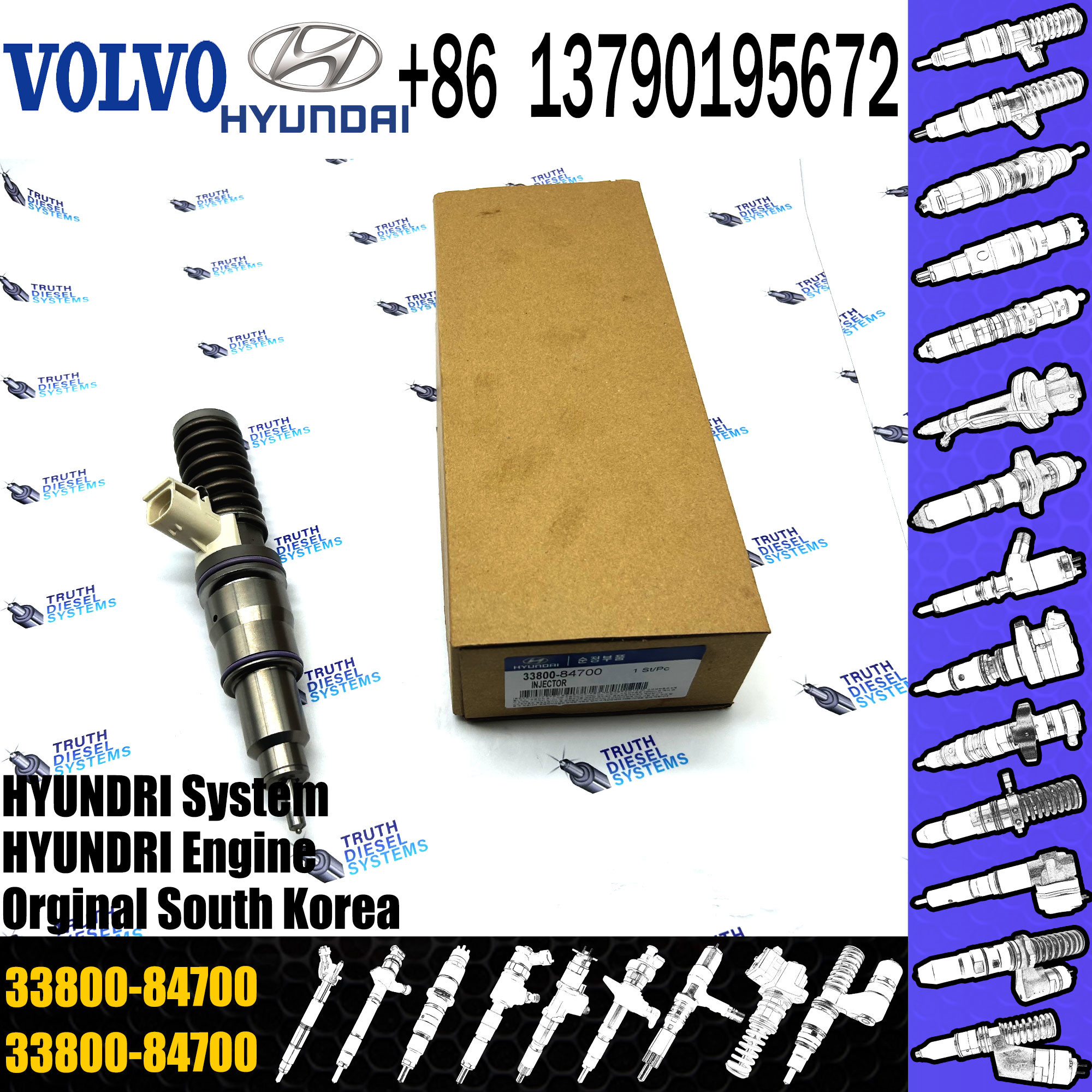 common rail injector 33800-84700 61928748 Auto parts fuel injector for Hyundai diesel injector nozzle 33800-84700
