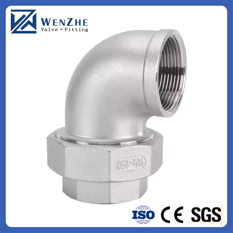 RTS Stainless Steel Gas Union Female Thread 90 Degree Elbow for FF Pipe Fittings