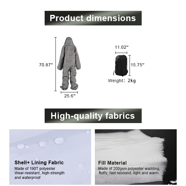 70.9" Large Humanoid Outdoor Camping Sleeping Bags Wearable Sleeping Bag Single Person