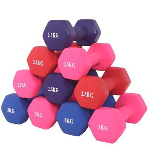 China Colored Neoprene Steel Hex Coated Dumbbell Barbell Sets factory
