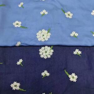 China 40% POLY 60% RAYON Embroidered Jean Denim Fabric Dark Blue factory
