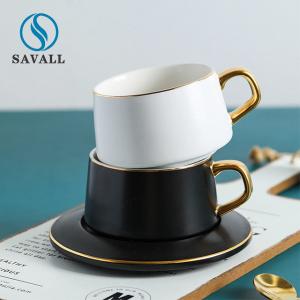 China Savall HoReCa Modern Ceramic Cups And Saucers Gold Inlay factory