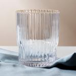 Silver Gold Rimmed Clear Hand Blown Drinking Glasses 340ml Vertical Striped 12Oz