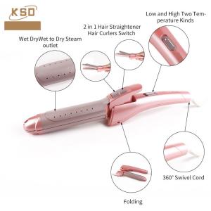 China Wet To Dry Hair Styling Folding 2 In 1 Hair Curler Straightener With Ceramic Plate factory
