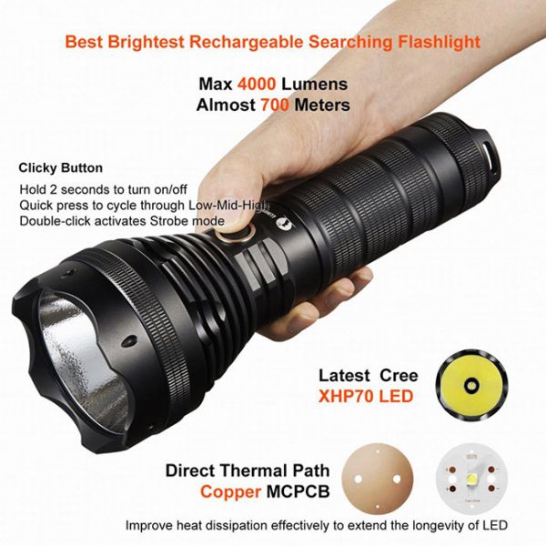Military / Police Rechargeable LED Flashlight Up 4000 Lumens Lumintop Sd75