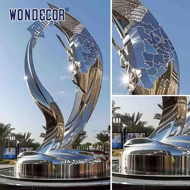 Large outdoor square forged metal modern irregular geometric stainless steel sculpture